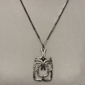 VTG Avon Brushed Silver Tone Modernist 70s Necklace Pendant Bar Link Chain 24"